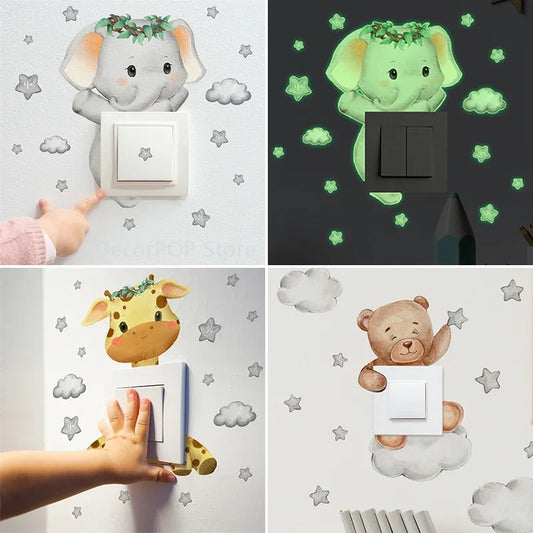 Luminous Giraffe Bear Elephant Star Switch Sticker Kid Baby Bedroom Decoration Self-adhesive Home Decor Wallpaper Wall Decals